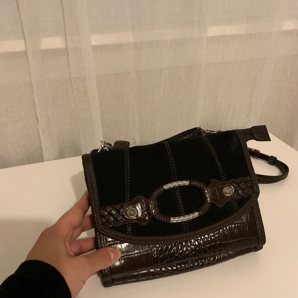 Brighton | leather and suede brown organizer crossbody purse